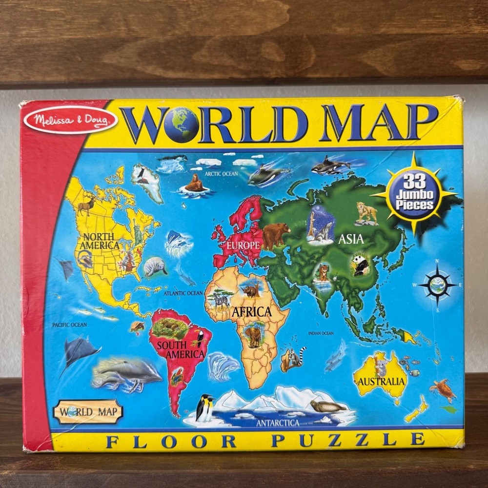 Melissa & Doug World Map Floor Puzzle 33 Pieces Jumbo 2x3Ft Complete Educational